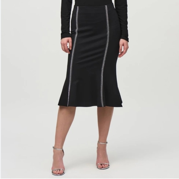 Vintage Y2K Midi Skirt Black Cream Asymmetrical Mermaid Wool blend Sz 12 - Picture 1 of 10